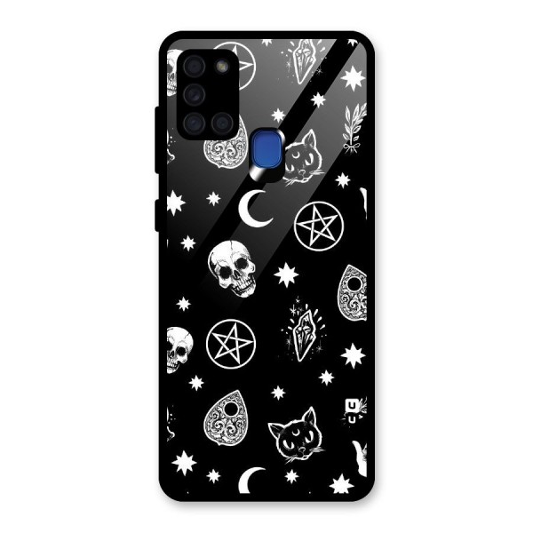 Skull Moon Design Glass Back Case for Galaxy A21s