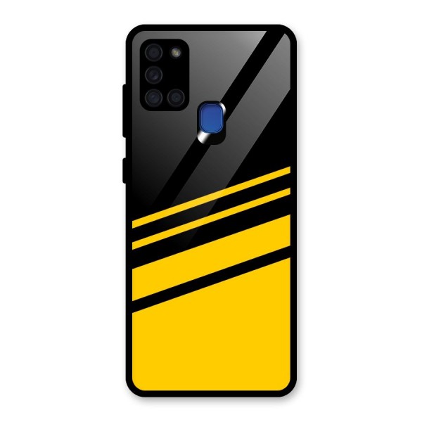 Slant Yellow Stripes Glass Back Case for Galaxy A21s