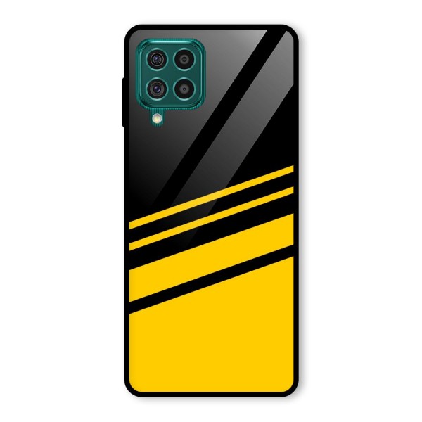 Slant Yellow Stripes Glass Back Case for Galaxy F62