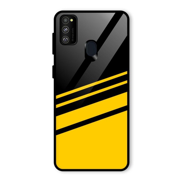 Slant Yellow Stripes Glass Back Case for Galaxy M21