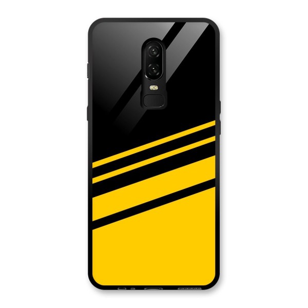 Slant Yellow Stripes Glass Back Case for OnePlus 6