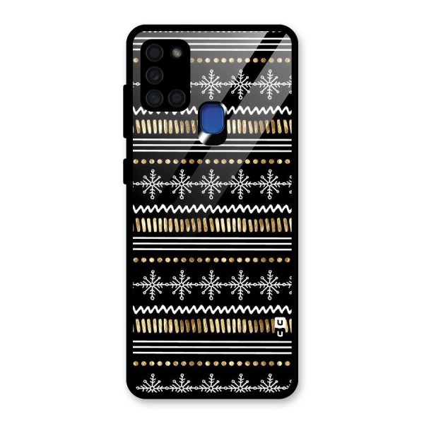 Snowflakes Gold Glass Back Case for Galaxy A21s