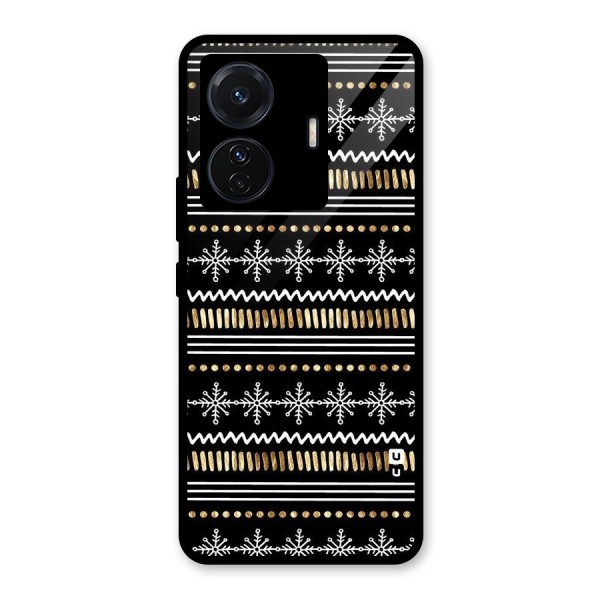 Snowflakes Gold Glass Back Case for Vivo T1 Pro