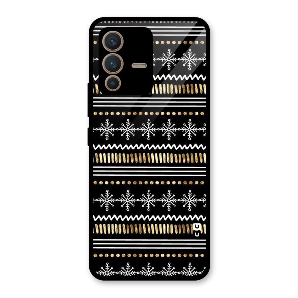 Snowflakes Gold Glass Back Case for Vivo V23 5G