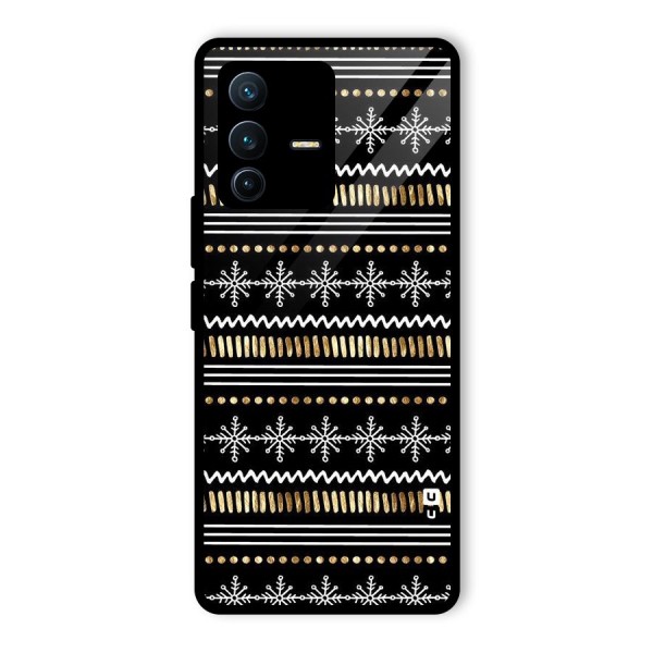 Snowflakes Gold Glass Back Case for Vivo V23 Pro