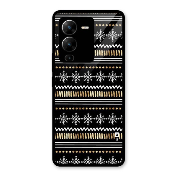 Snowflakes Gold Glass Back Case for Vivo V25 Pro