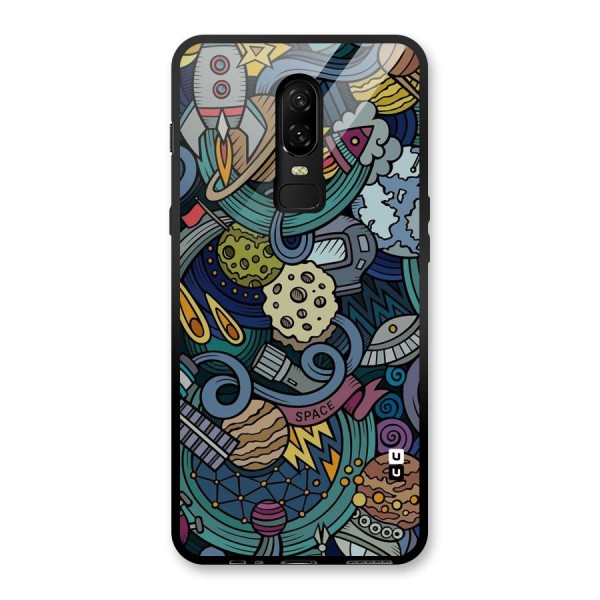 Space Pattern Blue Glass Back Case for OnePlus 6