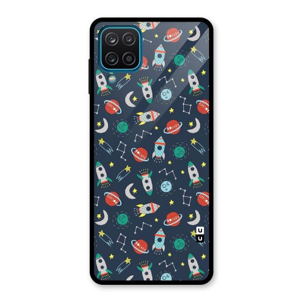 Space Rocket Pattern Glass Back Case for Galaxy A12