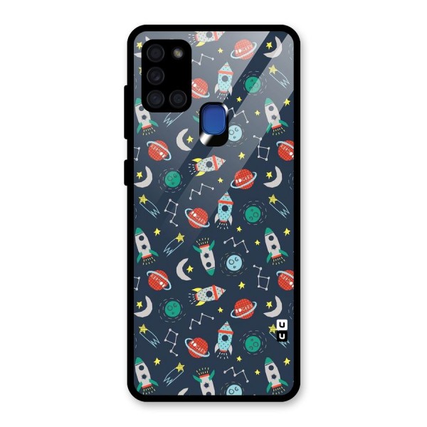 Space Rocket Pattern Glass Back Case for Galaxy A21s