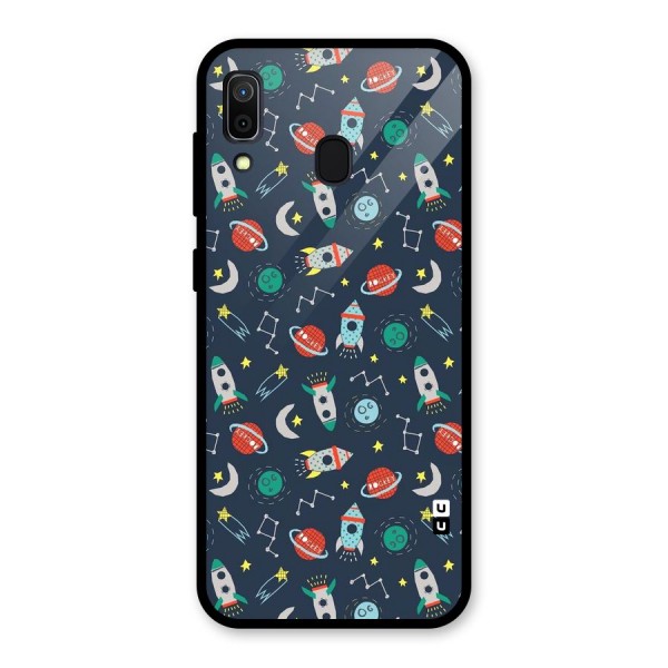 Space Rocket Pattern Glass Back Case for Galaxy A30