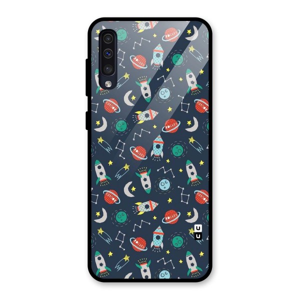 Space Rocket Pattern Glass Back Case for Galaxy A50s