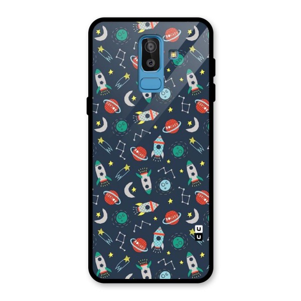 Space Rocket Pattern Glass Back Case for Galaxy J8