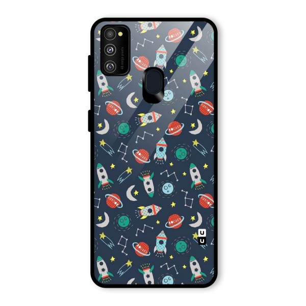 Space Rocket Pattern Glass Back Case for Galaxy M21