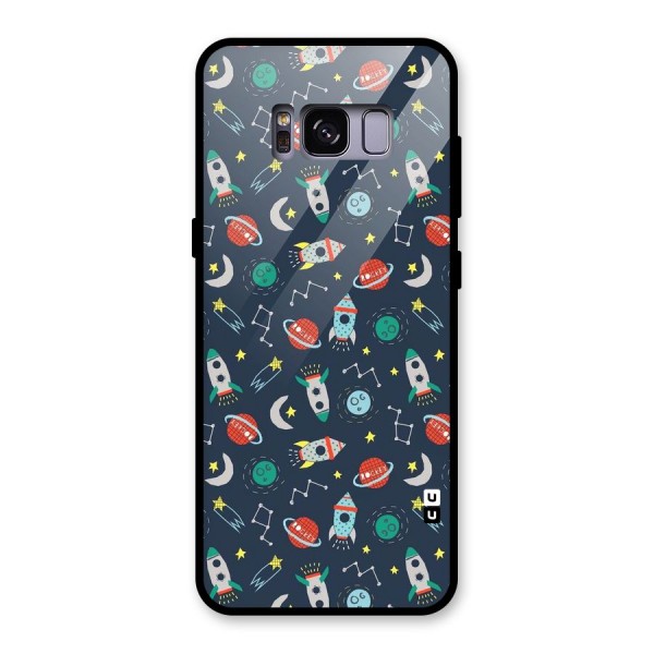 Space Rocket Pattern Glass Back Case for Galaxy S8