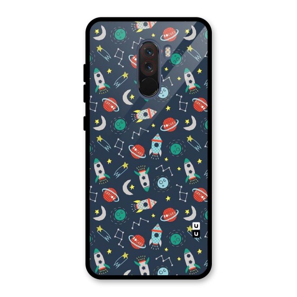 Space Rocket Pattern Glass Back Case for Poco F1