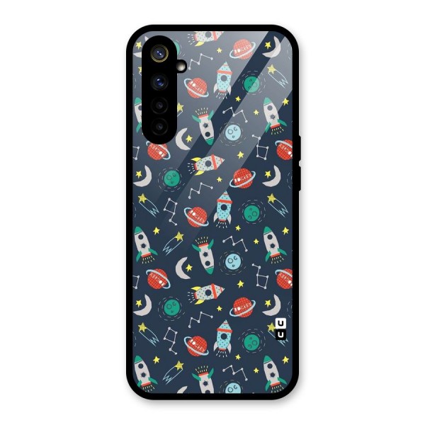 Space Rocket Pattern Glass Back Case for Realme 6