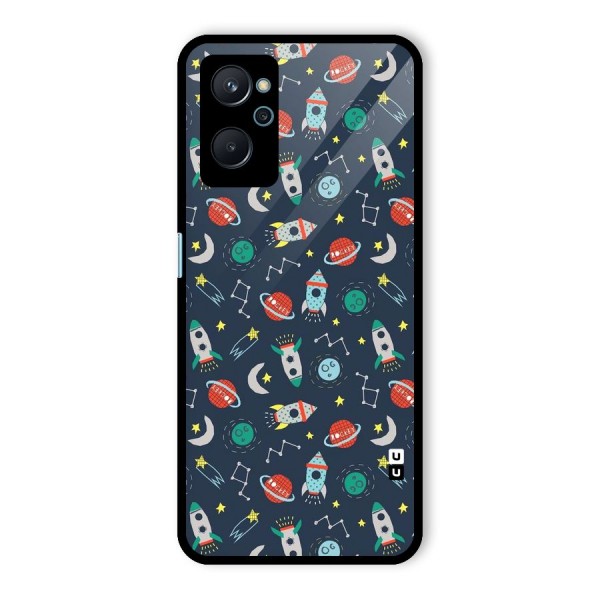 Space Rocket Pattern Glass Back Case for Realme 9i