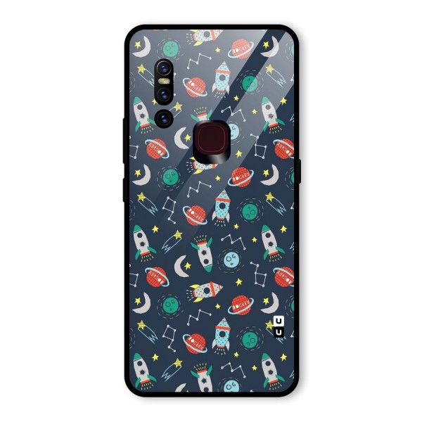 Space Rocket Pattern Glass Back Case for Vivo V15