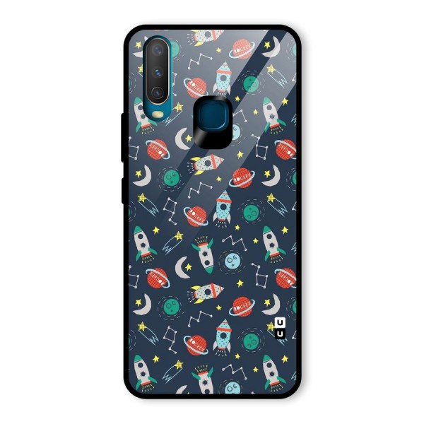 Space Rocket Pattern Glass Back Case for Vivo Y12