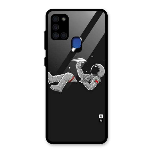 Spaceman Flying Glass Back Case for Galaxy A21s