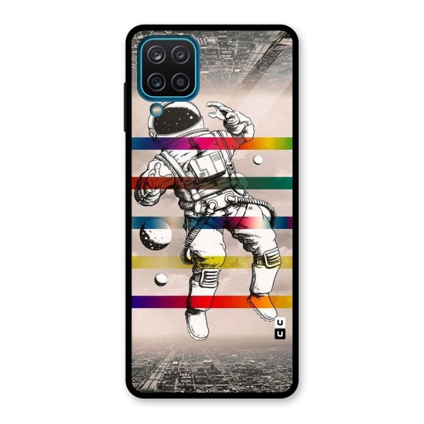 Spaceman Rainbow Stripes Glass Back Case for Galaxy A12