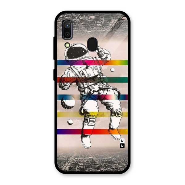 Spaceman Rainbow Stripes Glass Back Case for Galaxy A30