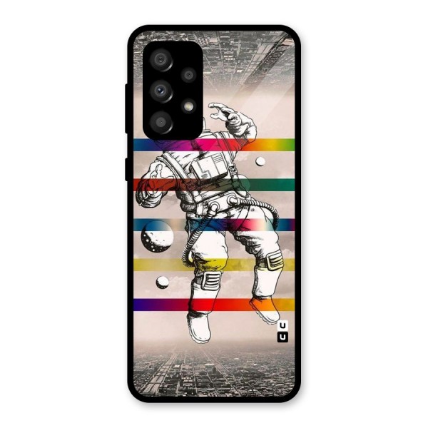 Spaceman Rainbow Stripes Glass Back Case for Galaxy A32