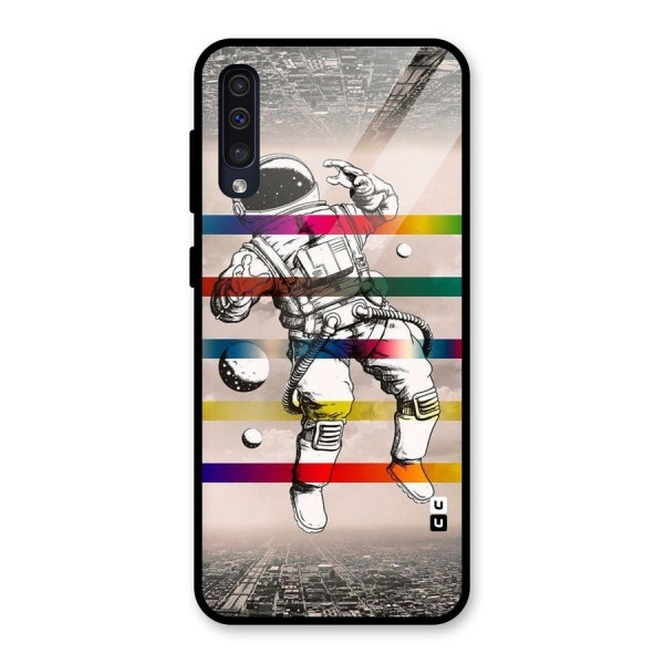 Spaceman Rainbow Stripes Glass Back Case for Galaxy A50s