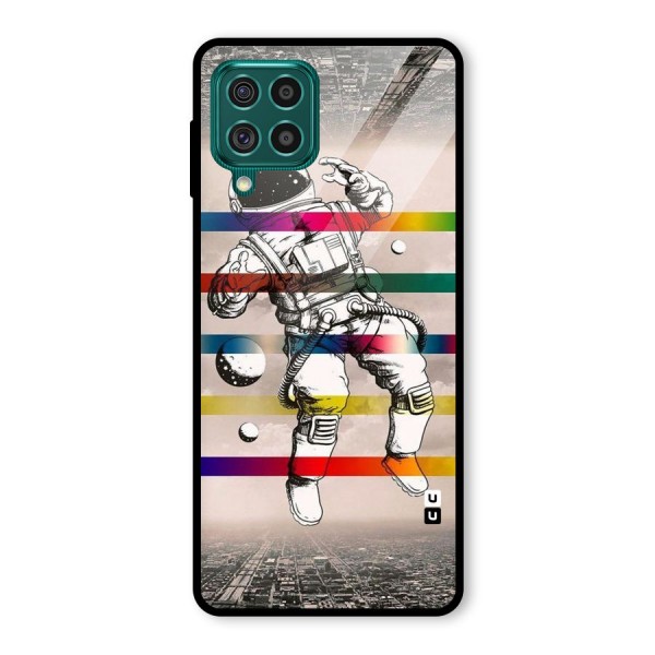 Spaceman Rainbow Stripes Glass Back Case for Galaxy F62