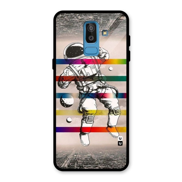 Spaceman Rainbow Stripes Glass Back Case for Galaxy J8