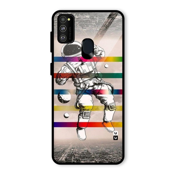 Spaceman Rainbow Stripes Glass Back Case for Galaxy M21