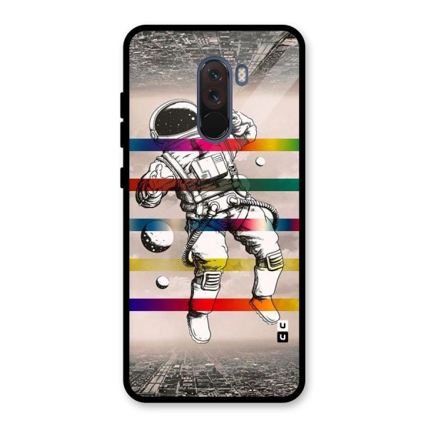 Spaceman Rainbow Stripes Glass Back Case for Poco F1