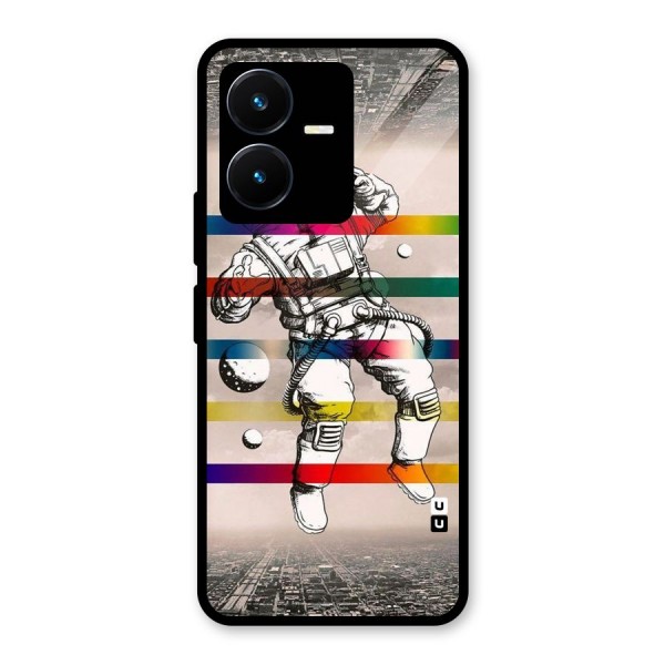 Spaceman Rainbow Stripes Glass Back Case for Vivo Y22