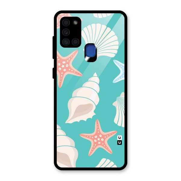 Starfish Sea Shell Glass Back Case for Galaxy A21s