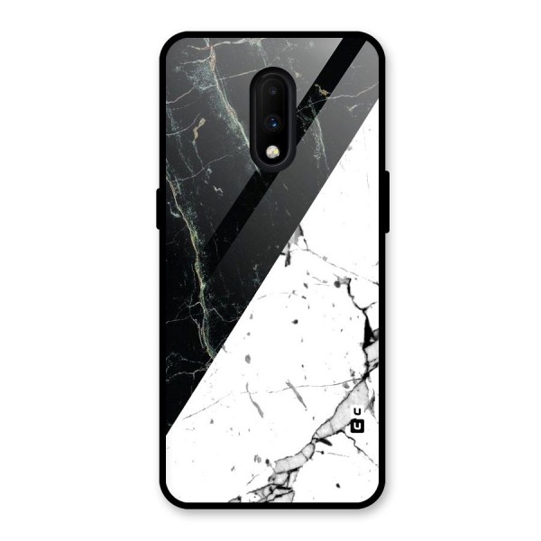 Stylish Diagonal Marble Glass Back Case for OnePlus 7