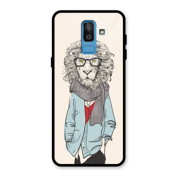 Stylish Lion Glass Back Case for Galaxy J8