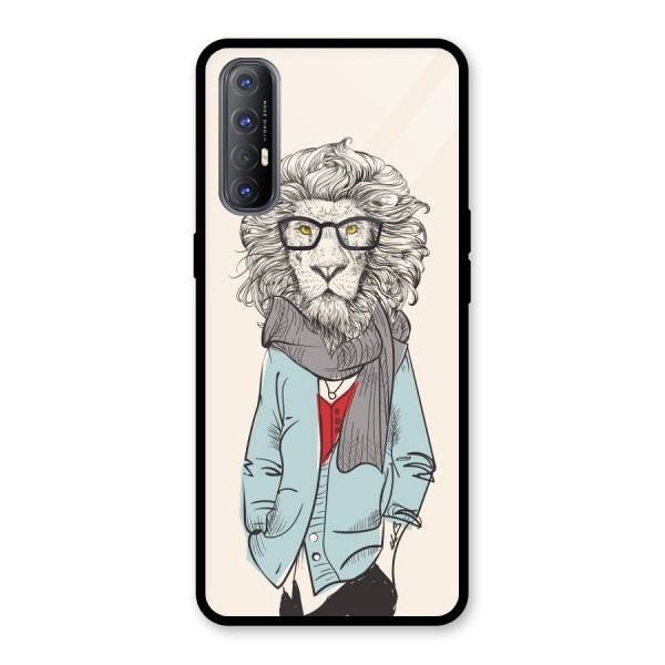 Stylish Lion Glass Back Case for Oppo Reno3 Pro