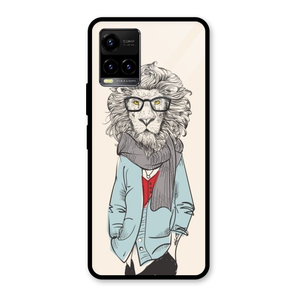 Stylish Lion Glass Back Case for Vivo Y21G