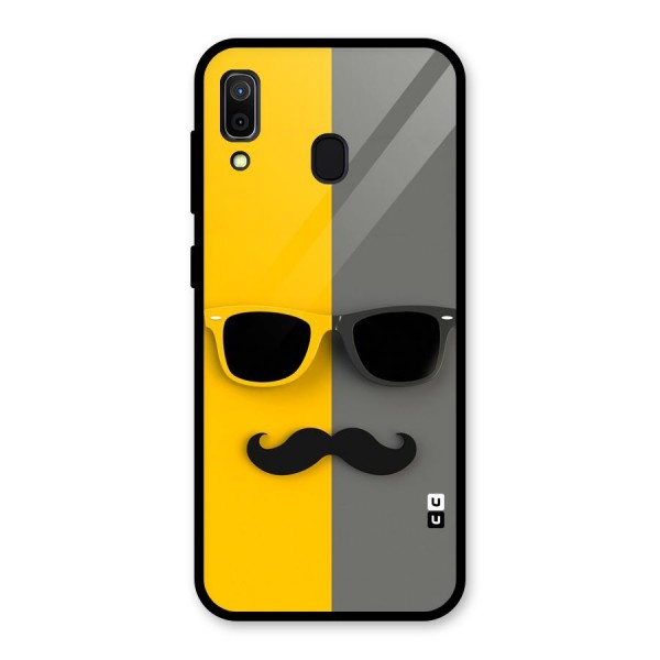 Sunglasses and Moustache Glass Back Case for Galaxy A30