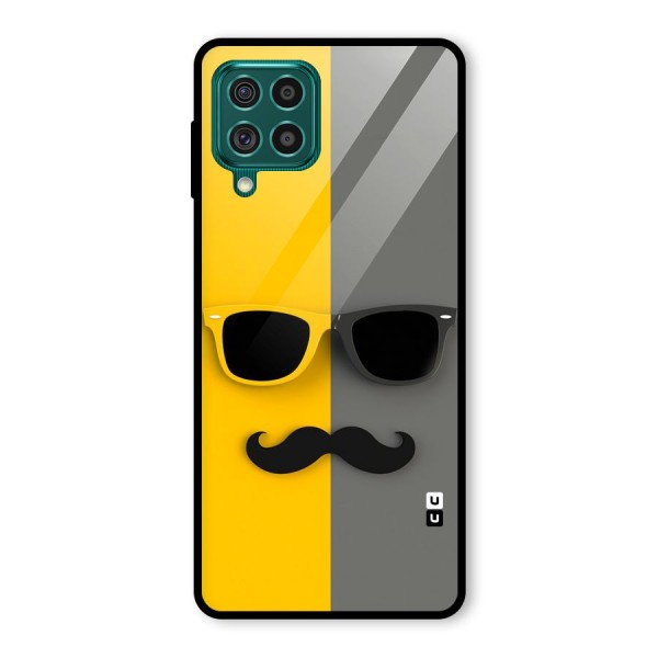 Sunglasses and Moustache Glass Back Case for Galaxy F62