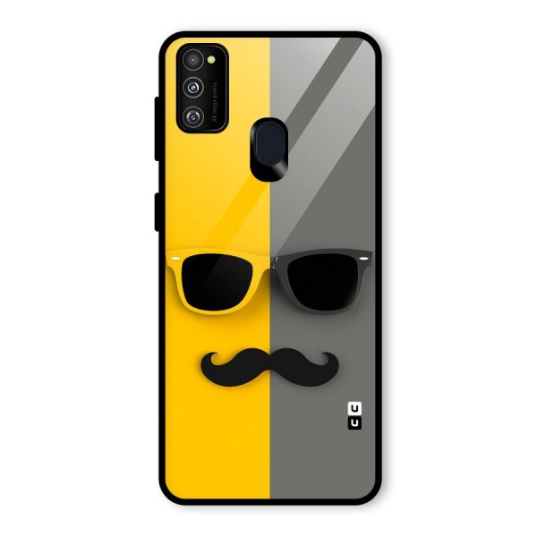 Sunglasses and Moustache Glass Back Case for Galaxy M21