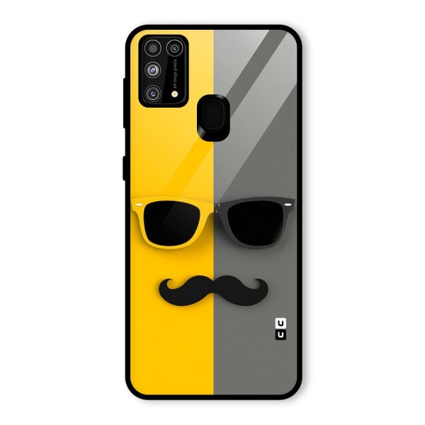 Sunglasses and Moustache Glass Back Case for Galaxy M31