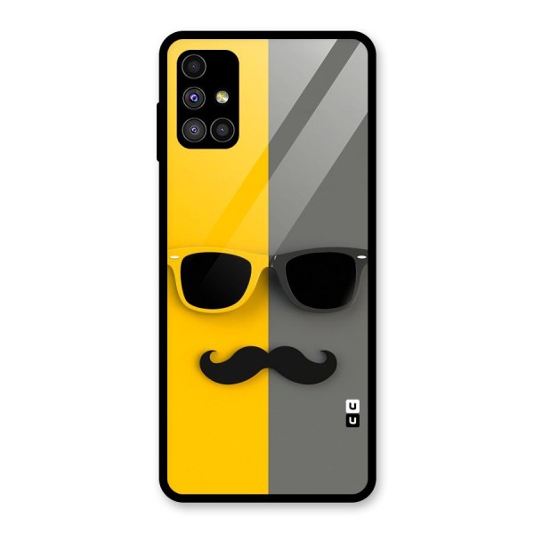 Sunglasses and Moustache Glass Back Case for Galaxy M51