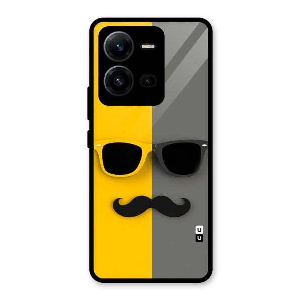 Sunglasses and Moustache Glass Back Case for Vivo V25