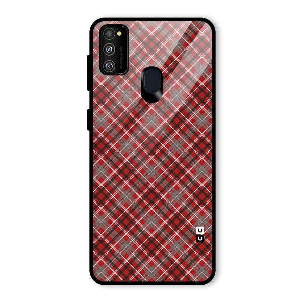 Textile Check Pattern Glass Back Case for Galaxy M21