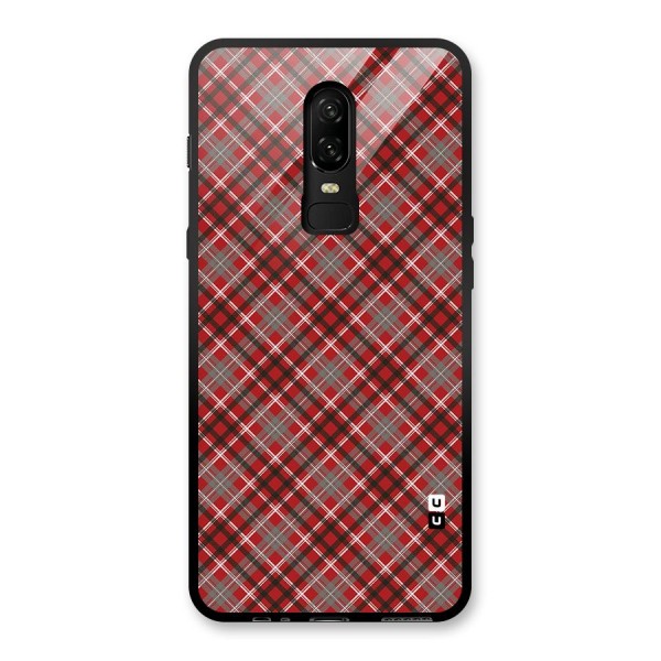 Textile Check Pattern Glass Back Case for OnePlus 6