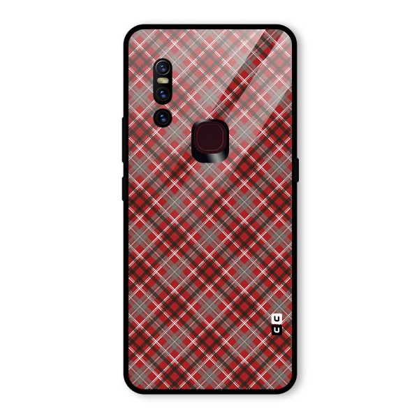 Textile Check Pattern Glass Back Case for Vivo V15