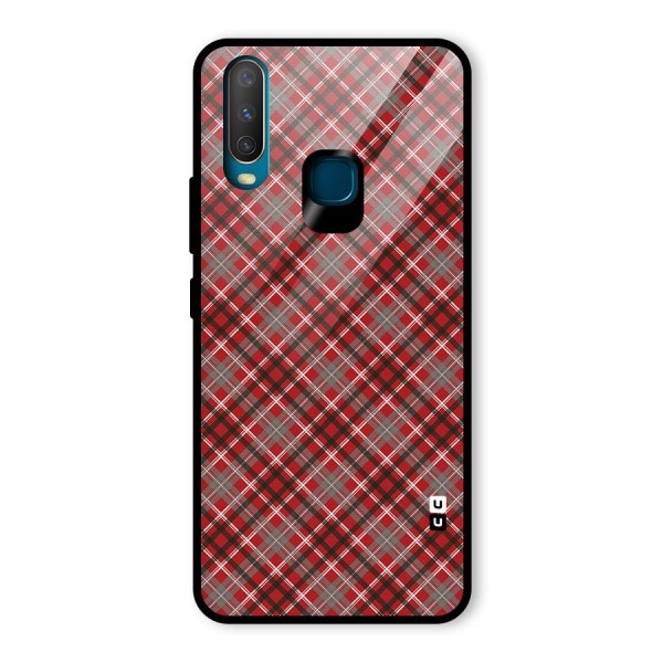 Textile Check Pattern Glass Back Case for Vivo Y12