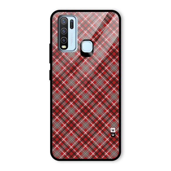 Textile Check Pattern Glass Back Case for Vivo Y30