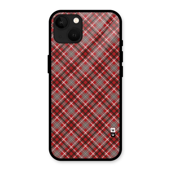 Textile Check Pattern Glass Back Case for iPhone 13